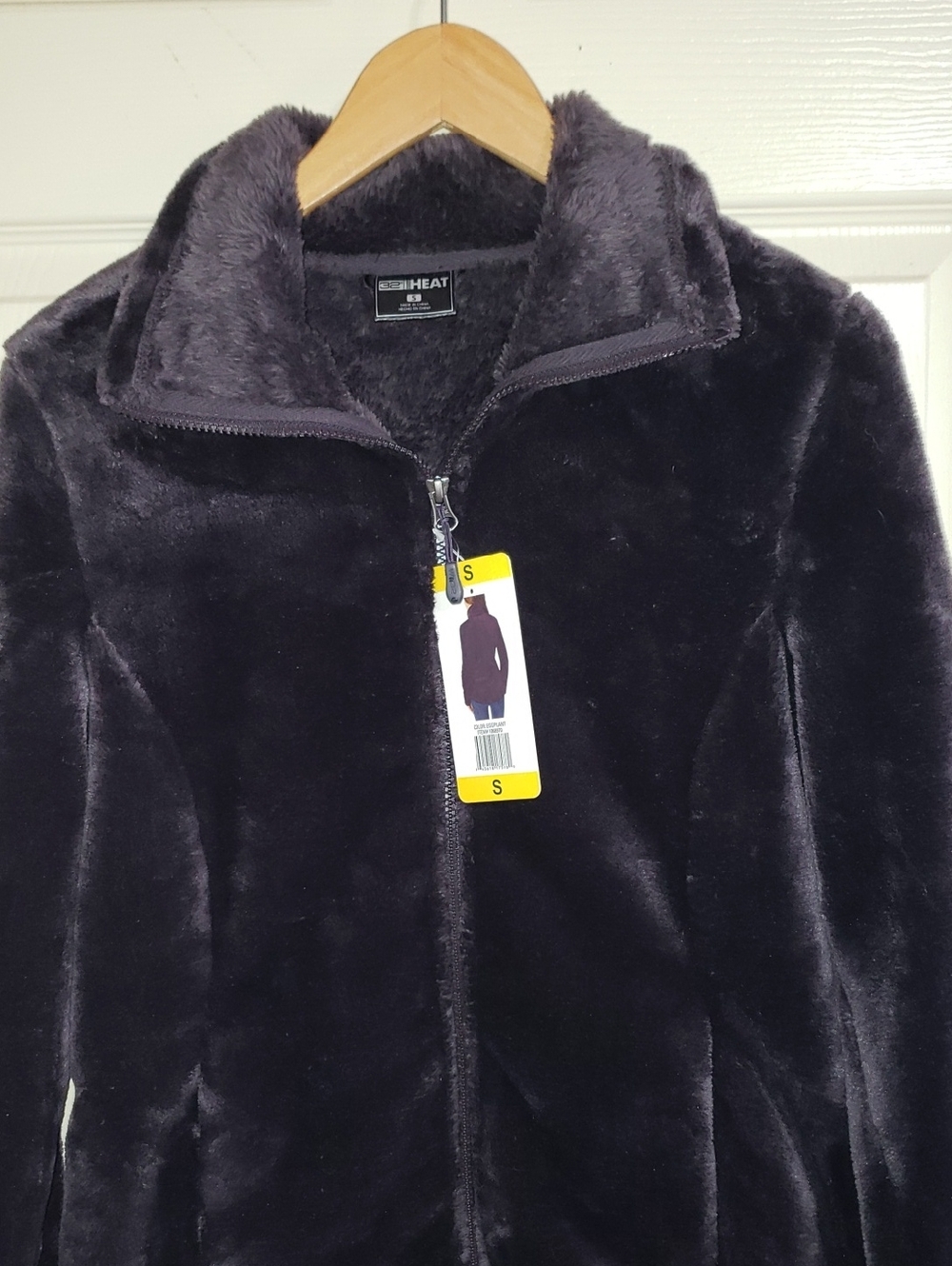 💘🖤💘 PURPLE 32 DEGREES HEAT PLUSH ZIP SOFT COZY VELOUR EGGPLANT JACKET NEW - Picture 3 of 14